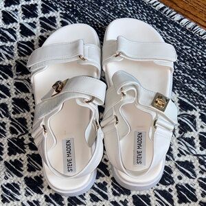 Steve Madden White Sandals with Gold Buckles